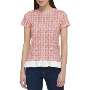"TOMMY HILFIGER" RED & WHITE FLORAL RUFFLE OASIS SHORT SLEEVE TOP SIZE: S NWT